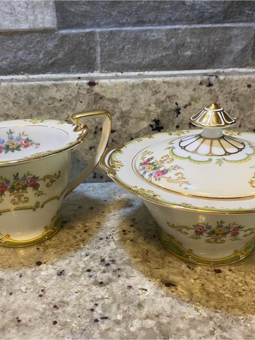 Noritake Winton Creamer And Sugar Set Pink , Green , Yellow Floral